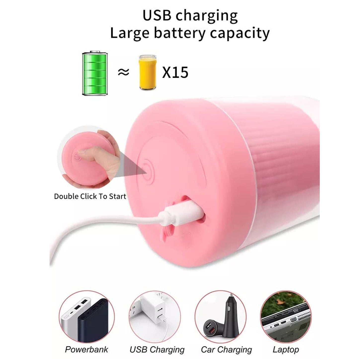 5334a Blender Portable Juicer For Smoothie  Juice  Vegetable Shakes With 6 Blades Wireless Charging Mini Personal Size Mixer Bottle Grinder 420 Ml Multicolor