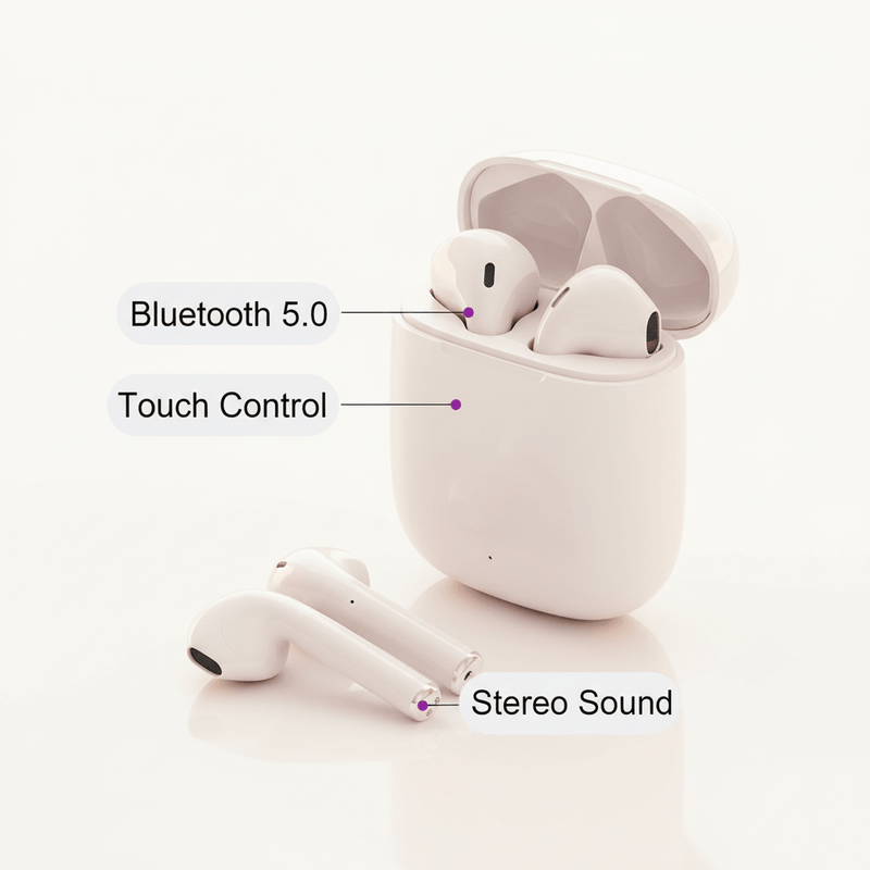Wireless Bluetooth Earbuds with Charging Case – True Wireless Stereo Earphones – SkultLife i12 Angle