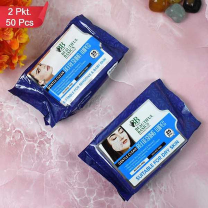 Beautiful Basics Dry  Sensitive Skin Face Wipes (2 Pkts X 50 Pcs Wipes)
